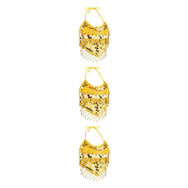 1/2/3 Magdanskostymer BH Halter Top Sequin Performance Yellow 3Set
