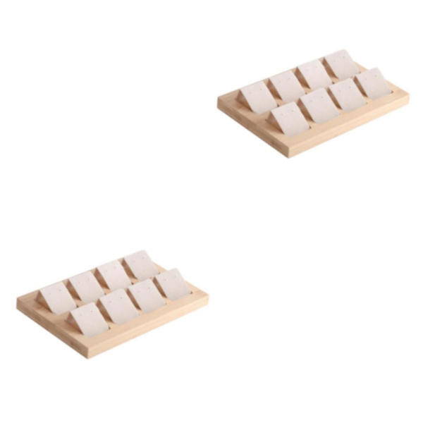 1/2/3 trä örhängeskorthållare med bricka för smycketillbehör 8 Pair Cream 2Set