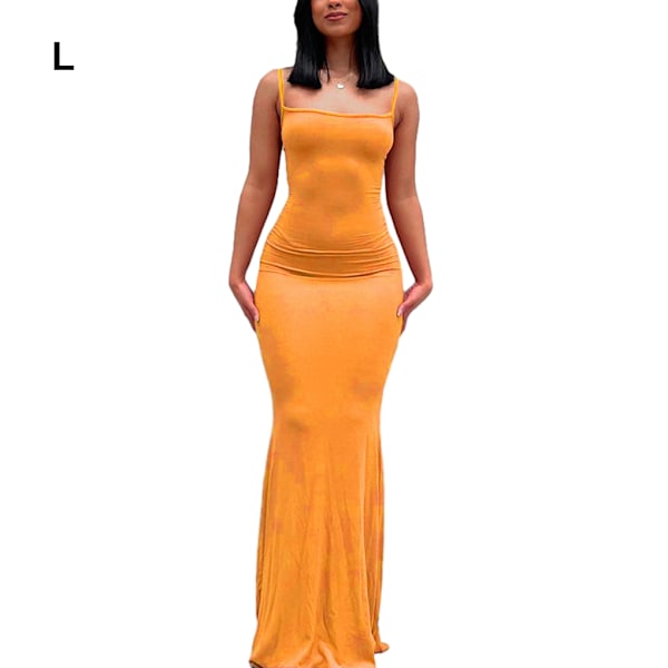 Lång kjol Bodycon Klänning Festkläder Midi Asymmetrisk Orange/L