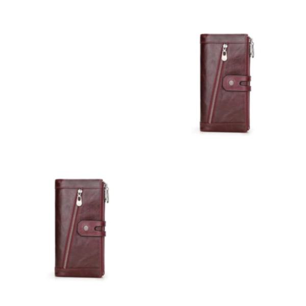 1/2/3/5 Läder Damplånbok För Zipper Pocket Snygg plånbok Wine Red 2PCS
