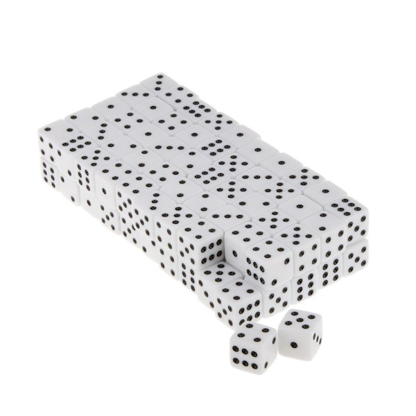 100 x ogenomskinliga 16 mm sexsidiga RPG-spel med tärningar White