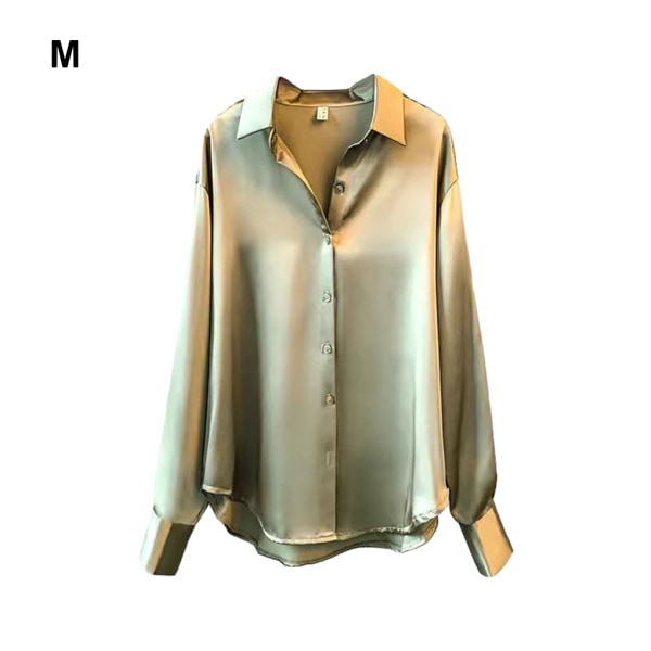 Kvinnor Button-up skjorta Arbetar Lapel Blus Kläder Kläder Green M