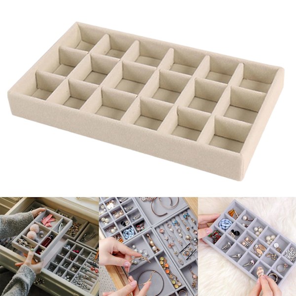 1/2/3/5 Stapelbar smyckesbricka Multipurpose Portable Velvet för Beige 18 Grids 1Set