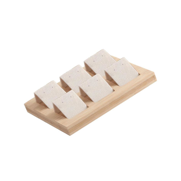1/2/3 trä örhängeskorthållare med bricka för smycketillbehör 6 Pair Cream 1Set