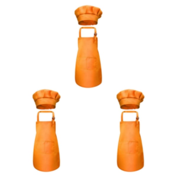 1/2/3 Barnförkläde Kockmössa Set Justerbar haklapp framficka för Orange L 56x46cm 3Set