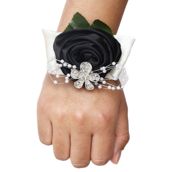 1/2/3/5 Tyg Elegant Handgjord Satin Rose Wrist Corsage För N17 black 1 Pc