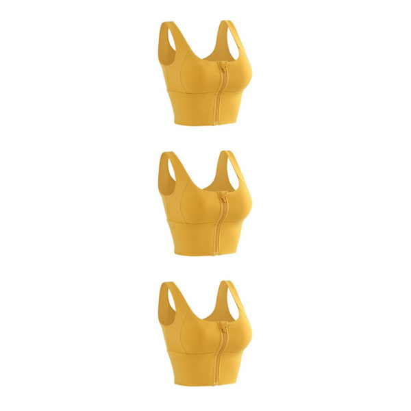 1/2/3 Womens Front Zip Sport BH För bekväma vadderade Shapewear Yellow S 3Set
