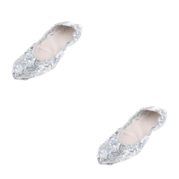 1/2/3/5 Kvinnor Tjej Magdansskor Non- För slip Soft Soles Silver M 2Set