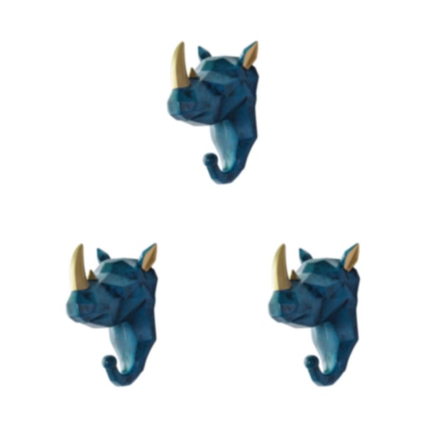 1/2/3/5 Robust och hållbar nyckelkrok för djurhuvud för enkel Retro blue (rhino) 3Set