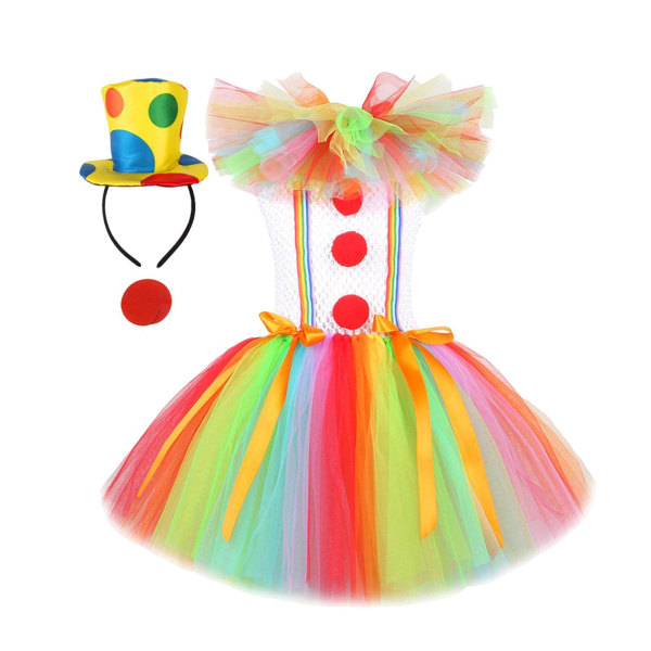1/2/3 Barn Tjej Clown Kostym Mesh Tutu Klänning Outfits med topp Size XXL 1Set