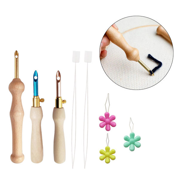1/2/3/5 Broderi Punch Nål Penna Sysats Stickverktyg 3x Needle 5 Threader 10cm 1Set
