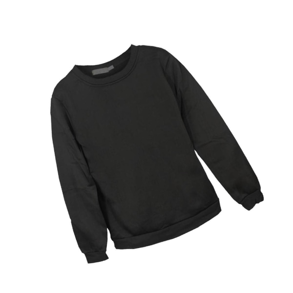 Herr Sweatshirt Plain Fleece Sweat Top Pullover Crew Neck För Black M