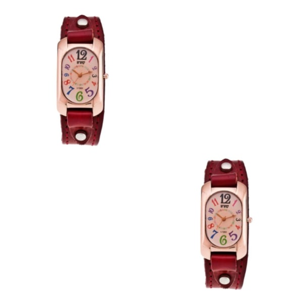 1/2 Precise Vintage Quartz Watch med justerbar läderrem 2Set