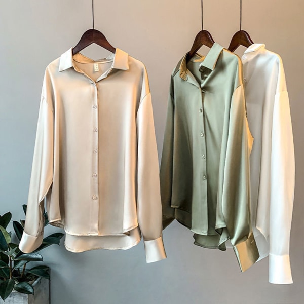 Kvinnor Button-up skjorta Arbetar Lapel Blus Kläder Kläder White XL