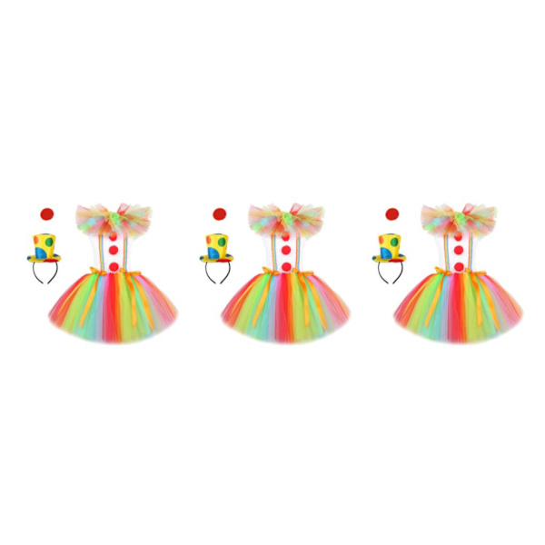 1/2/3 Barn Tjej Clown Kostym Mesh Tutu Klänning Outfits med topp Size M 3Set