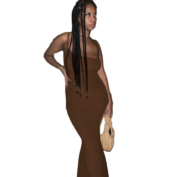 Lång kjol Bodycon Klänning Festkläder Midi Asymmetrisk Brown/XL
