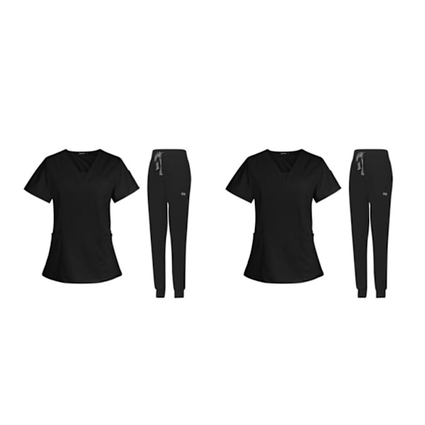 1/2 kvinnlig Scrub Set Nurse v-ringning Maskintvättbar kort Black S 2Set
