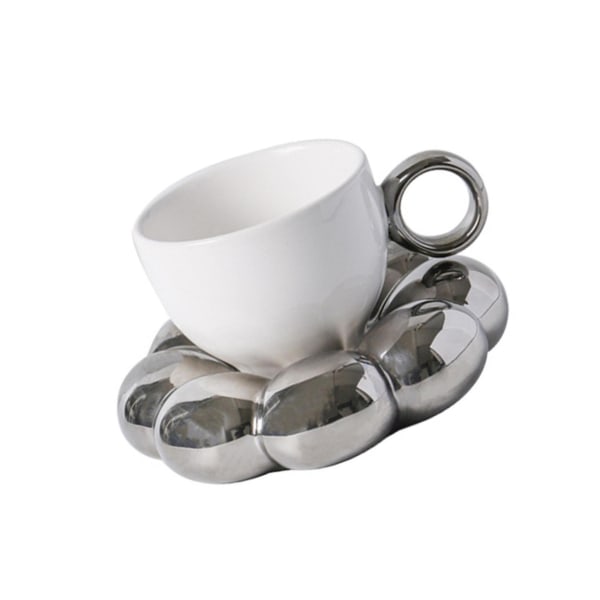 Keramisk kaffemugg och fat med handtag för hemmakontoret White Mug Diameter: 9cm