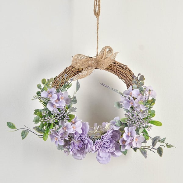 Blomkrans Rottingbåge Dörr Vägghängande Trädgårdsfestdekor Purple 33x27cm