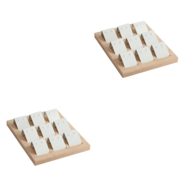 1/2/3 trä örhängeskorthållare med bricka för smycketillbehör 9 Pair White 2Set