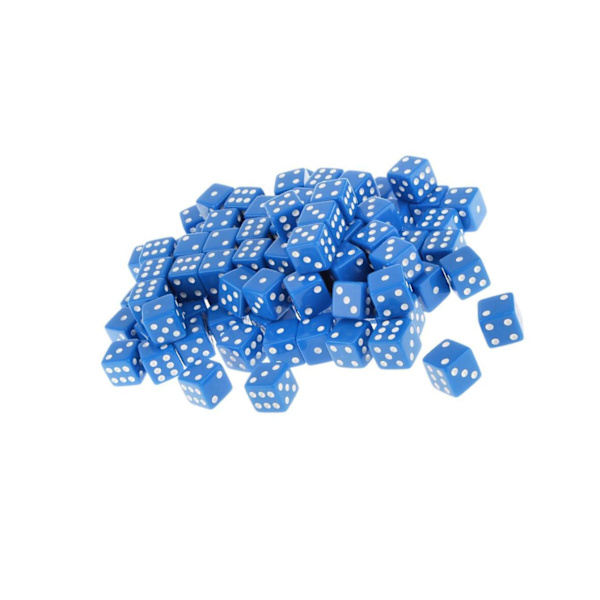 100 x ogenomskinliga 16 mm sexsidiga RPG-spel med tärningar Blue