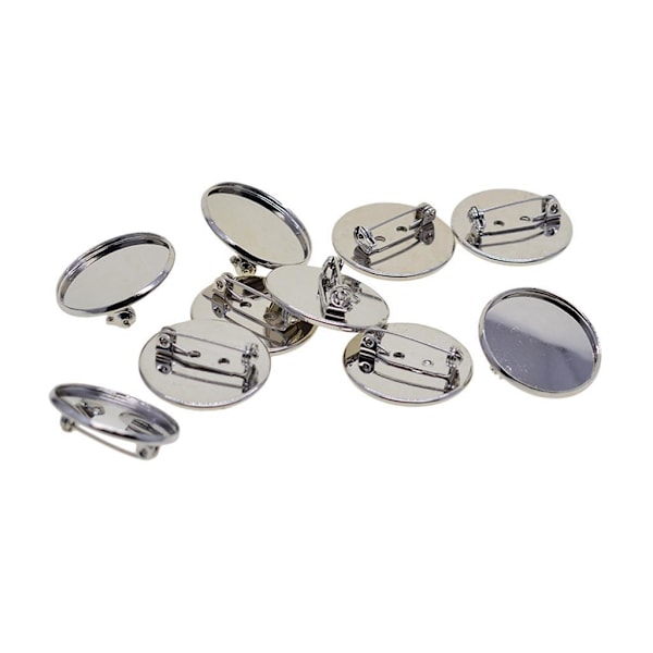 1/5 10 st 25 mm broschtillverkning av tomma cabochonramsinställningsbrickor Silver 1Set