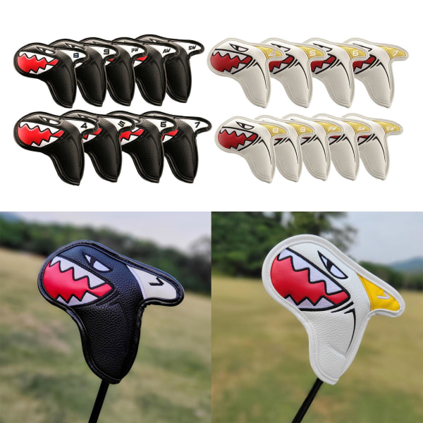 9x Shark För Golf Iron Head Covers Läder PU För Golf Club White 9 pcs