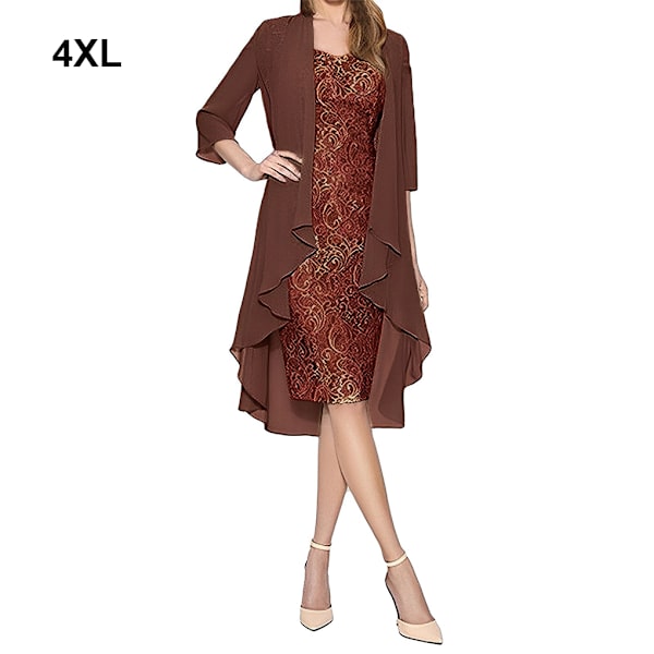 1/2/3 Paljettklänning Tvådelad kofta Spets Skin Close Prom Wine/4XL 1 Pc