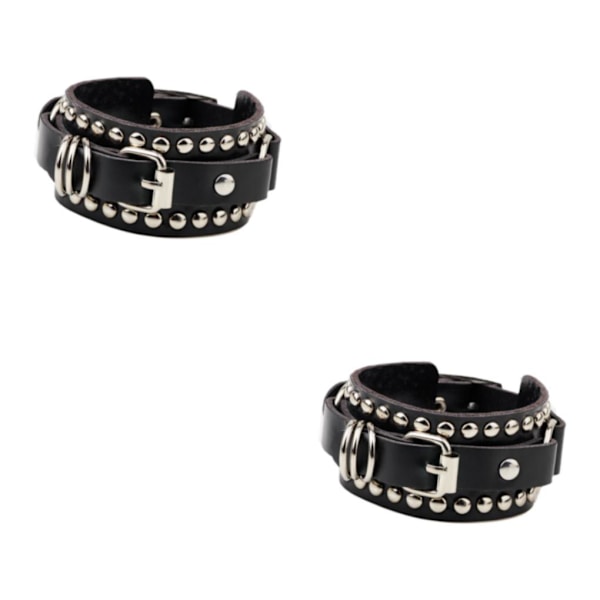 1/2/3/5 PU Läderarmband Justerbar Wrap Cuff Nit för Black 24.5 x 3.2cm 2Set