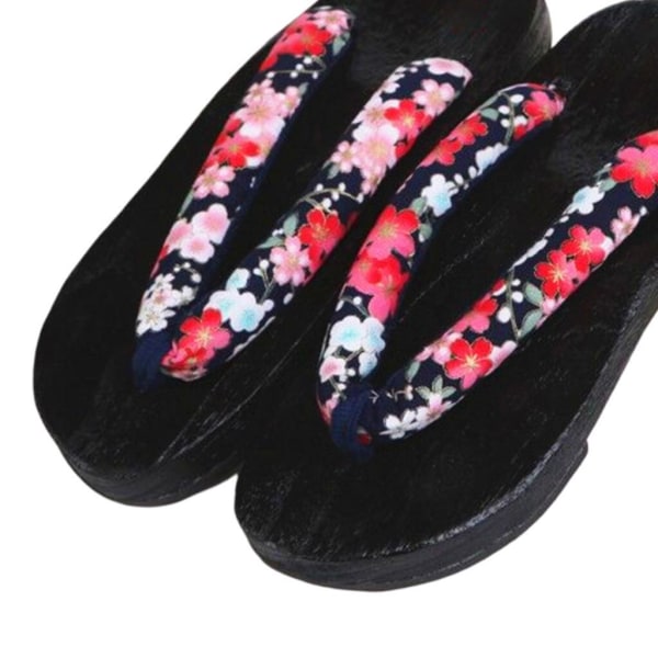 1/2 Japanska träskor Tofflor Geta Sandaler För Flip Flops för män Black Round Size 39 1Set