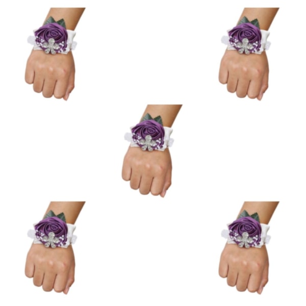 1/2/3/5 Tyg Elegant Handgjord Satin Rose Wrist Corsage För N7 Grape Purple 5PCS