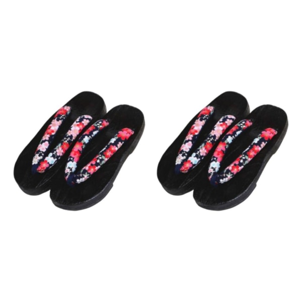 1/2 Japanska träskor Tofflor Geta Sandaler För Flip Flops för män Black Round Size 40 2Set