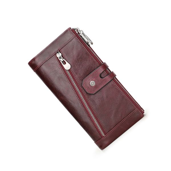 1/2/3/5 Läder Damplånbok För Zipper Pocket Snygg plånbok Wine Red 2PCS