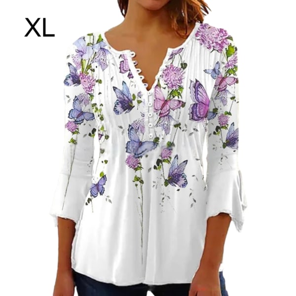 3/4 Sleeve Toppar Swing T-Shirt Sommar Tunika Elegant Långvarig Purple XL