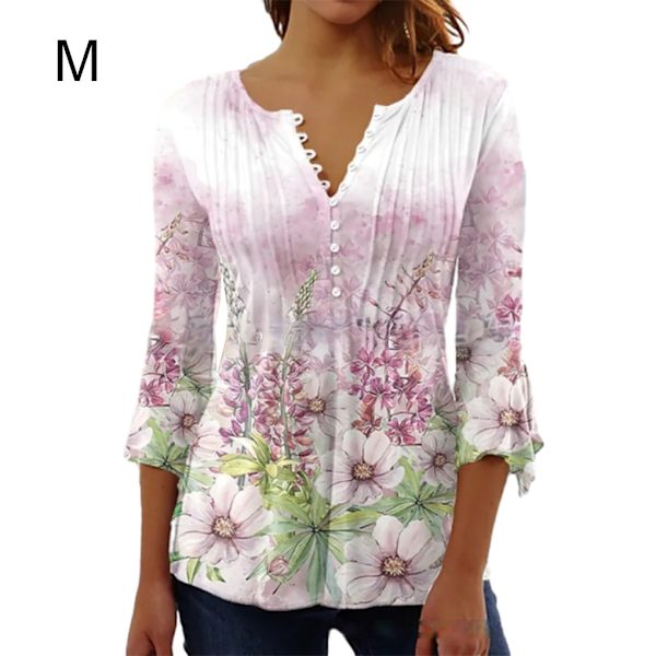 3/4 Sleeve Toppar Swing T-Shirt Sommar Tunika Elegant Långvarig Pink M