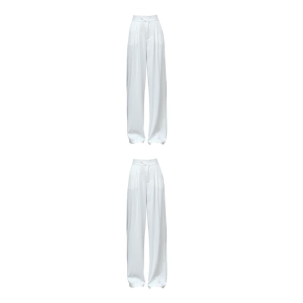 1/2/3/5 Womens Wide Leg Byxor Raka Ben Högmidjat kontor White XL 2Set