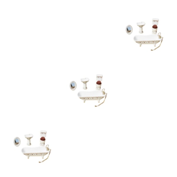 1/2/3/5 Miniatyr Badkar Toalett Handfat Spegel Set Keramik Robust type 1 3Set