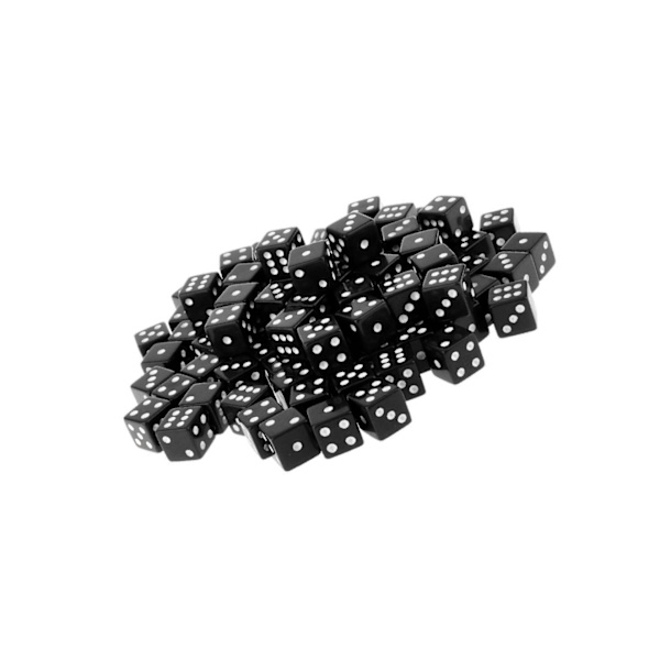100 x ogenomskinliga 16 mm sexsidiga RPG-spel med tärningar Black