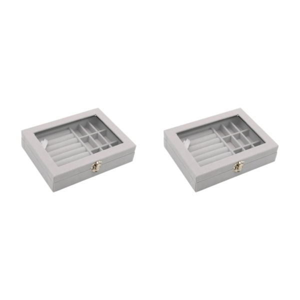 1/2/3/5 Stapelbar smyckesbricka Multipurpose Portable Velvet för Gray 7.87 Inchx5.91 Inchx1.89 Inch 2Set
