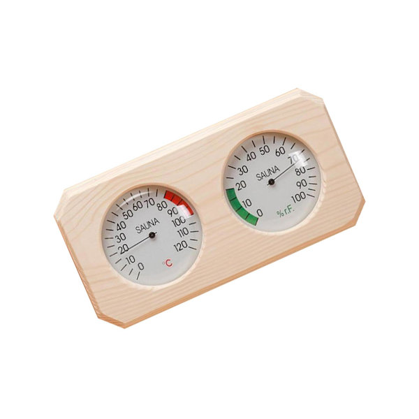 2 i 1 furu Trä Fuktighet Temperatur Bastu Hygrothermograph