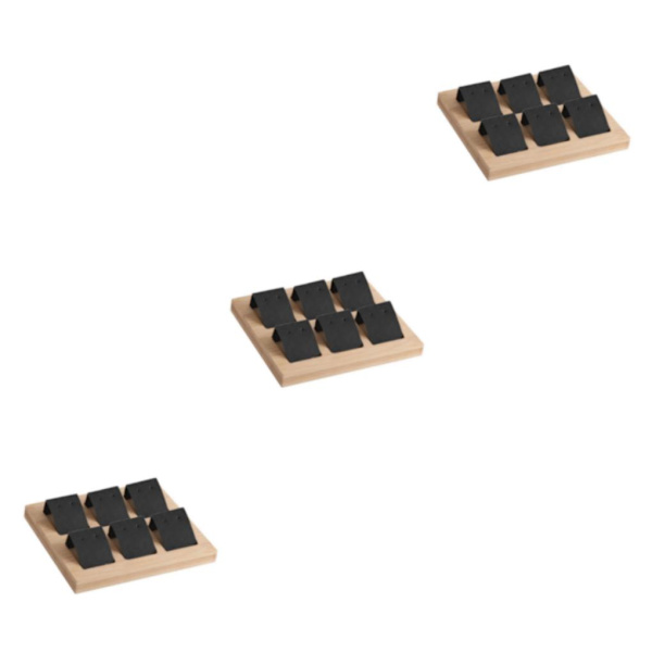 1/2/3 trä örhängeskorthållare med bricka för smycketillbehör 6 Pair Black 3Set