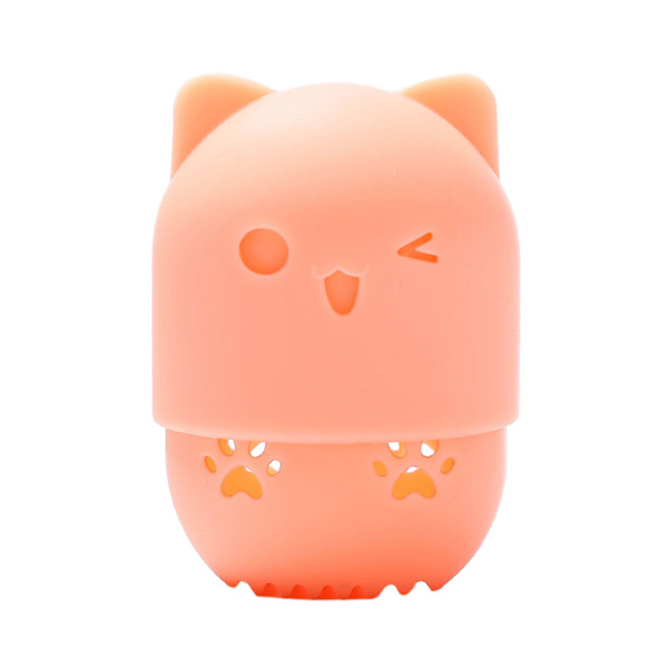 1/2/3/5 Silikon Cat Makeup Svampar Förvaringslåda Rengör och light orange 2PCS