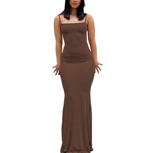 Lång kjol Bodycon Klänning Festkläder Midi Asymmetrisk Brown/XL