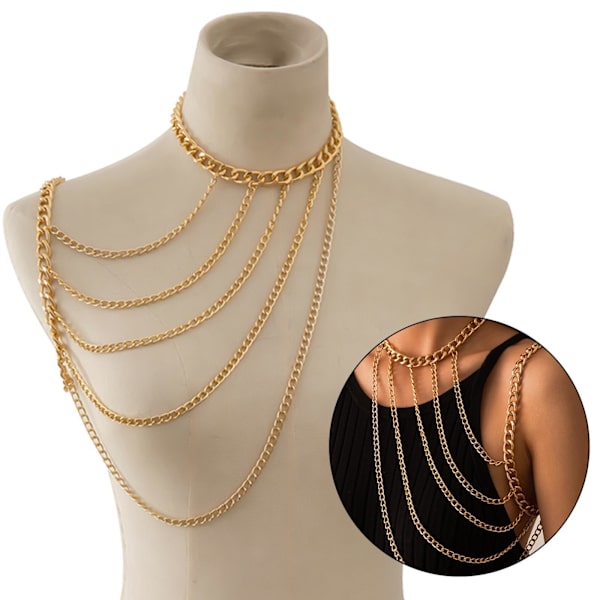1/2/3/5 Body Chain Multi lager En Shoulder Smycken Tofsar Golden 1Set