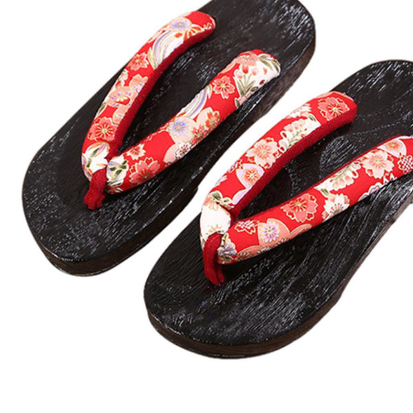 1/2 Japanska träskor Tofflor Geta Sandaler För Flip Flops för män Red Round Size 40 1Set