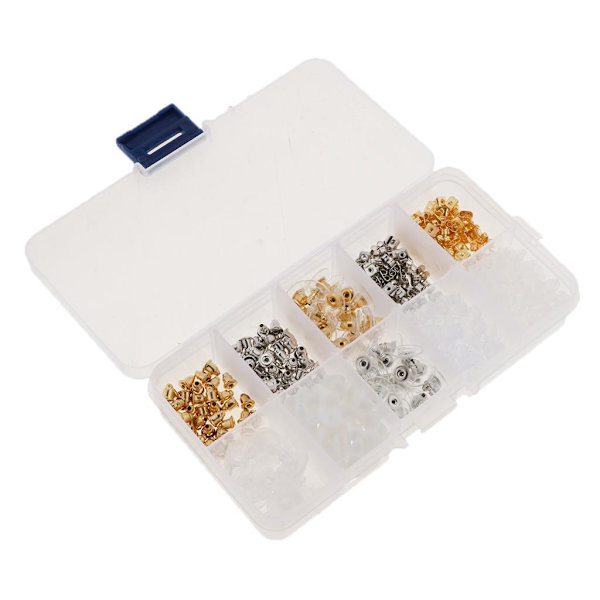 1/2/3 Boxed Earring Back Örhänge Backing Kit 550st 10 stilar gold and silver 550 Pcs 10 Style 1Set