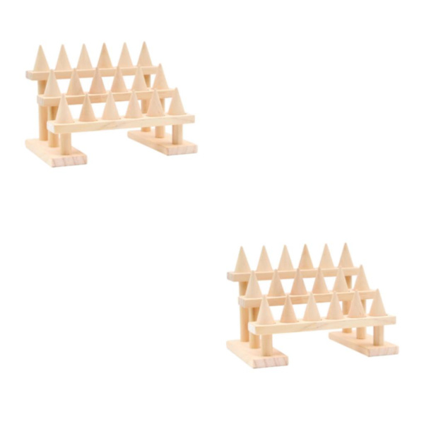1/2 trä fingerring display för låda vigselring smycken 3 tiers 8.46x3.54x4.72 Inch 2Set