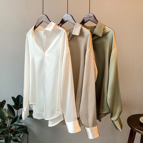 Kvinnor Button-up skjorta Arbetar Lapel Blus Kläder Kläder White S