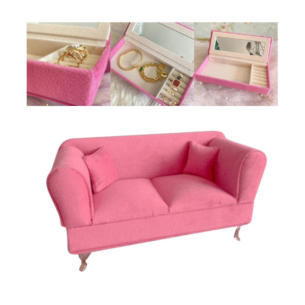 1/6 soffa sovrum dekor smycken case för 12 Dol tillbehör Two Person Sofa