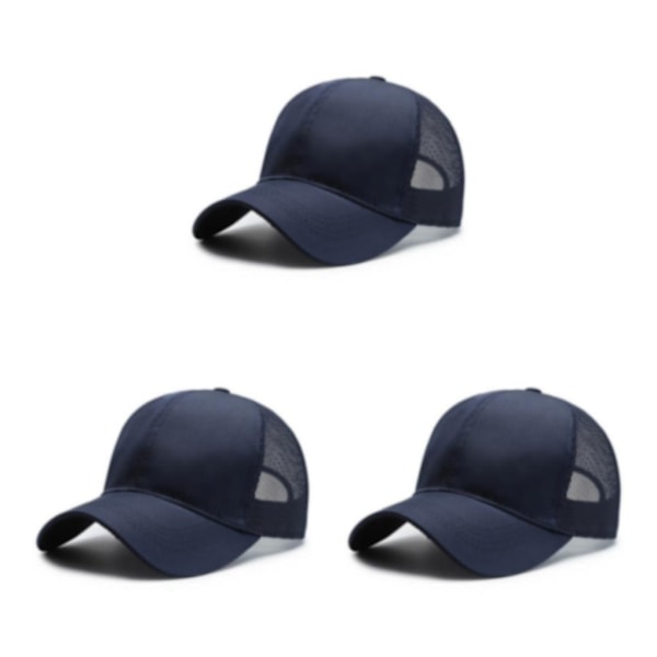 1/2/3 Summer Tunn Polyester Mesh Trucker Hat Justerbar navy blue 3Set